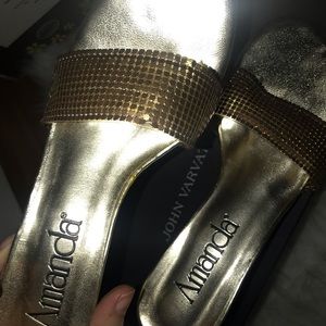 Gold heeled slides sandals
